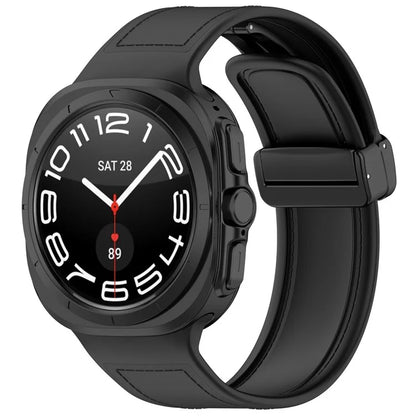 For Samsung Galaxy Watch Ultra 47mm Watch Strap Magnetic Buckle Leather Coated Silicone Wrist Band