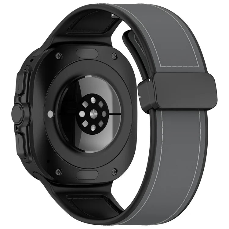 For Samsung Galaxy Watch Ultra 47mm Watch Strap Magnetic Buckle Leather Coated Silicone Wrist Band