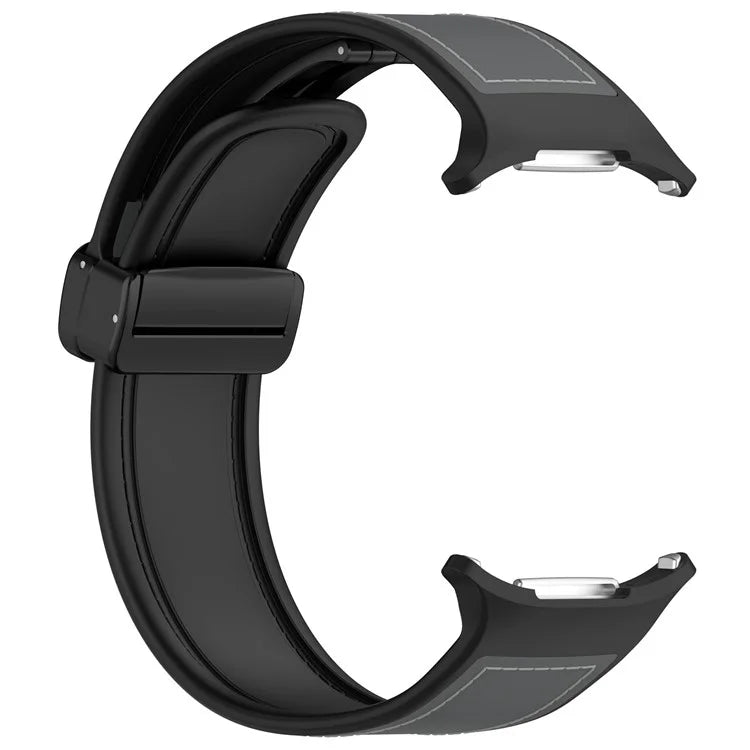For Samsung Galaxy Watch Ultra 47mm Watch Strap Magnetic Buckle Leather Coated Silicone Wrist Band