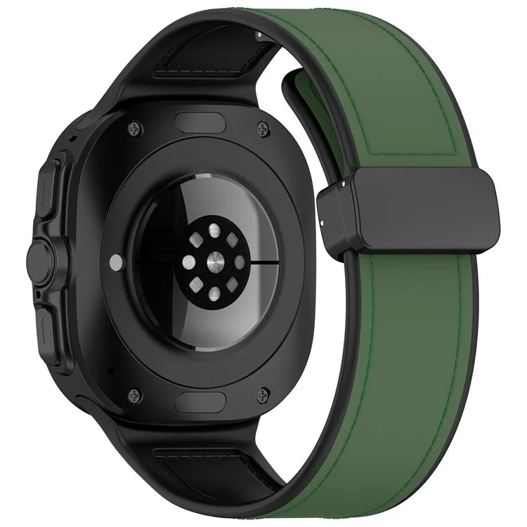 For Samsung Galaxy Watch Ultra 47mm Watch Strap Magnetic Buckle Leather Coated Silicone Wrist Band