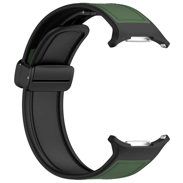 For Samsung Galaxy Watch Ultra 47mm Watch Strap Magnetic Buckle Leather Coated Silicone Wrist Band