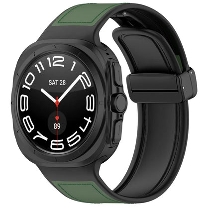 For Samsung Galaxy Watch Ultra 47mm Watch Strap Magnetic Buckle Leather Coated Silicone Wrist Band
