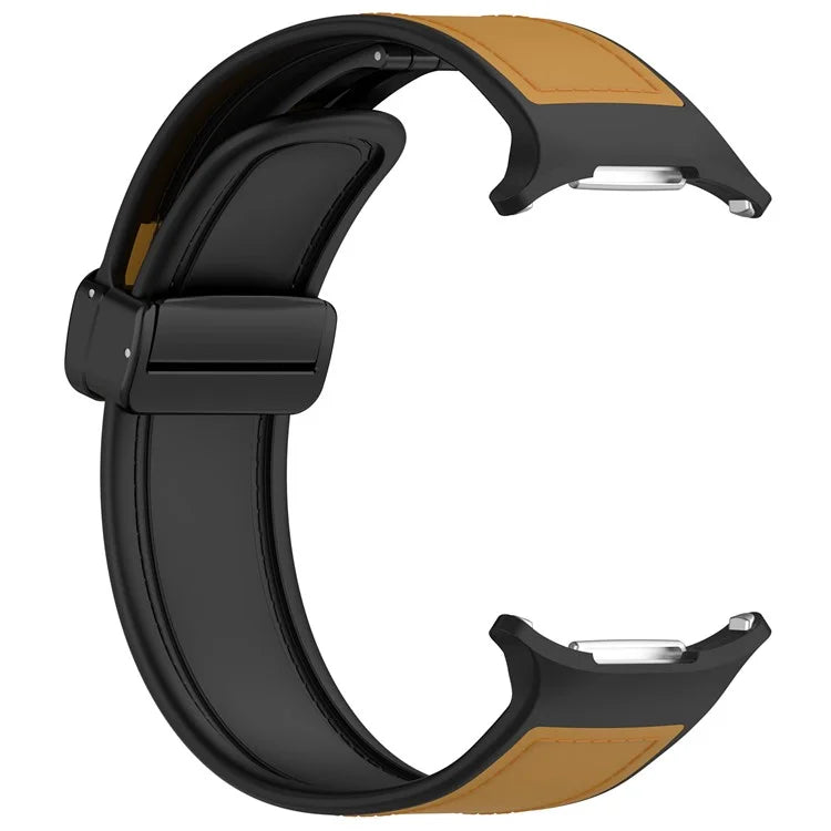 For Samsung Galaxy Watch Ultra 47mm Watch Strap Magnetic Buckle Leather Coated Silicone Wrist Band