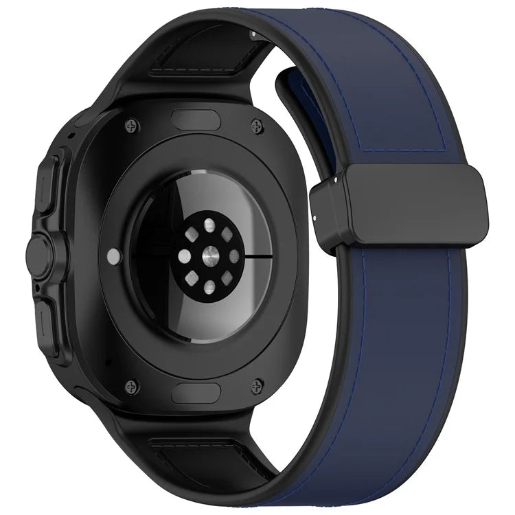 For Samsung Galaxy Watch Ultra 47mm Watch Strap Magnetic Buckle Leather Coated Silicone Wrist Band