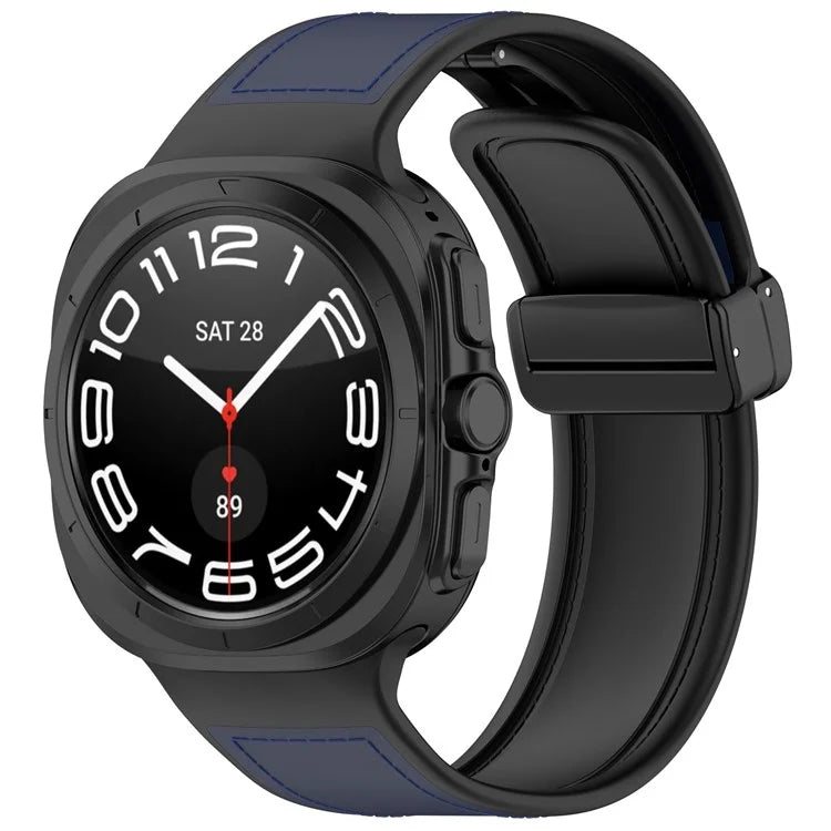 For Samsung Galaxy Watch Ultra 47mm Watch Strap Magnetic Buckle Leather Coated Silicone Wrist Band
