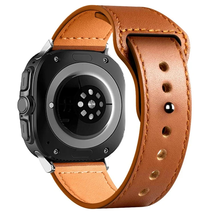 For Samsung Galaxy Watch Ultra 47mm Watch Strap Genuine Cow Leather Rivet Buckle Band