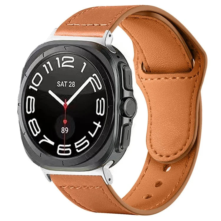 For Samsung Galaxy Watch Ultra 47mm Watch Strap Genuine Cow Leather Rivet Buckle Band