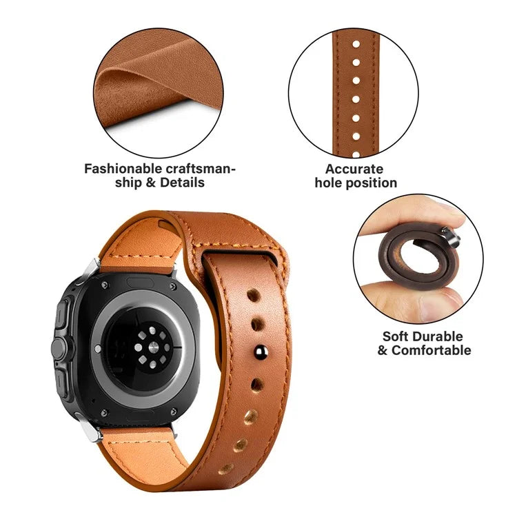 For Samsung Galaxy Watch Ultra 47mm Watch Strap Genuine Cow Leather Rivet Buckle Band