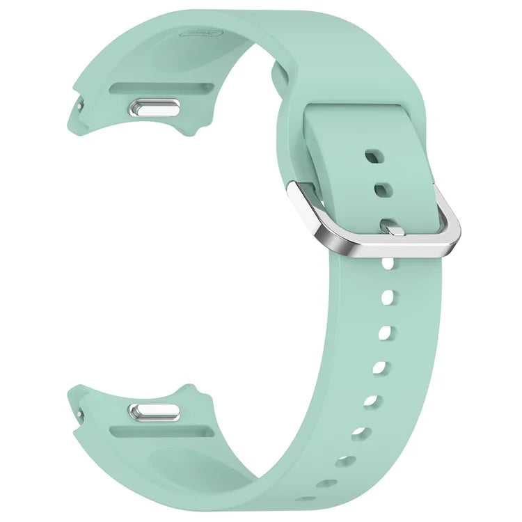 For Samsung Galaxy Watch4 / 5 / 6 / 7 40mm / Watch 5 Pro 45mm / Watch FE 40mm Wrist Band Silver Buckle Silicone Watch Strap