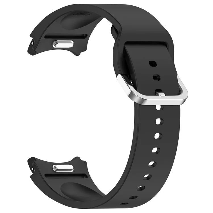 For Samsung Galaxy Watch4 / 5 / 6 / 7 40mm / Watch 5 Pro 45mm / Watch FE 40mm Wrist Band Silver Buckle Silicone Watch Strap
