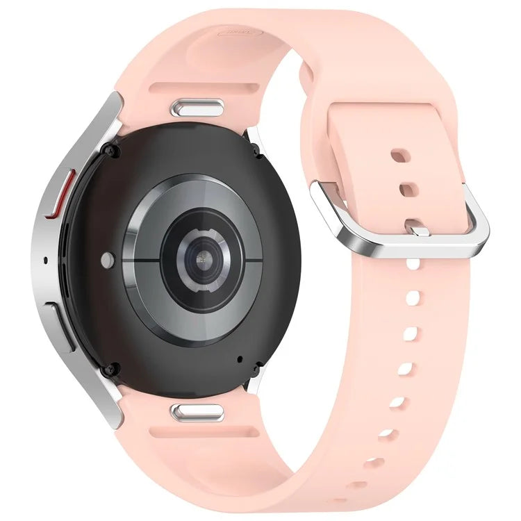 For Samsung Galaxy Watch4 / 5 / 6 / 7 40mm / Watch 5 Pro 45mm / Watch FE 40mm Wrist Band Silver Buckle Silicone Watch Strap