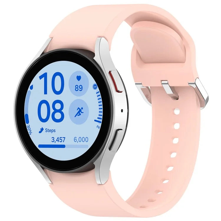 For Samsung Galaxy Watch4 / 5 / 6 / 7 40mm / Watch 5 Pro 45mm / Watch FE 40mm Wrist Band Silver Buckle Silicone Watch Strap