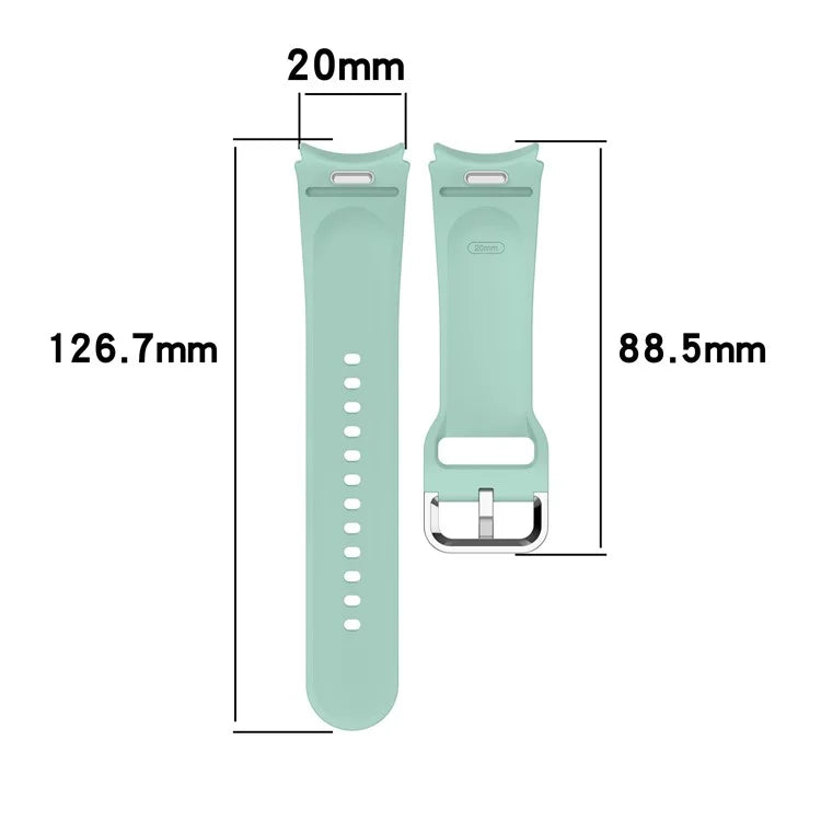 For Samsung Galaxy Watch4 / 5 / 6 / 7 40mm / Watch 5 Pro 45mm / Watch FE 40mm Wrist Band Silver Buckle Silicone Watch Strap