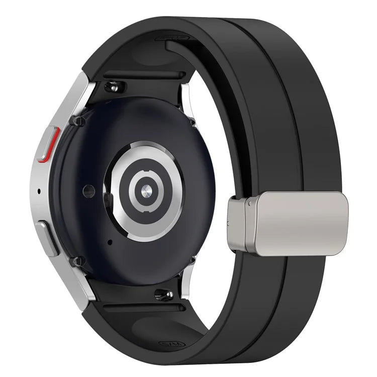 For Samsung Galaxy Watch7 40mm Magnetic Folding Silver Buckle Watch Band Silicone Strap