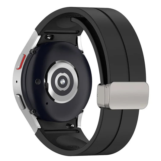 For Samsung Galaxy Watch7 40mm Magnetic Folding Silver Buckle Watch Band Silicone Strap