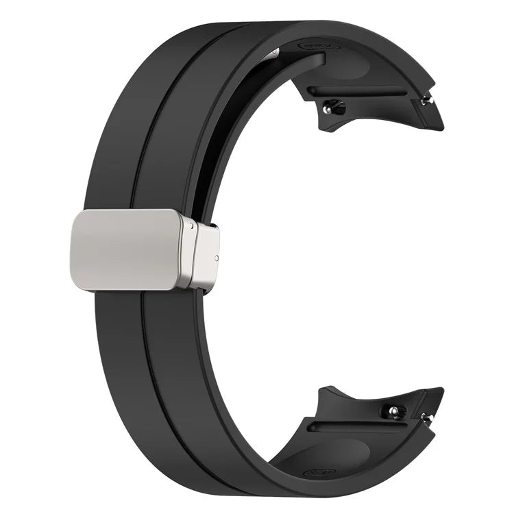 For Samsung Galaxy Watch7 40mm Magnetic Folding Silver Buckle Watch Band Silicone Strap