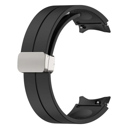 For Samsung Galaxy Watch7 40mm Magnetic Folding Silver Buckle Watch Band Silicone Strap
