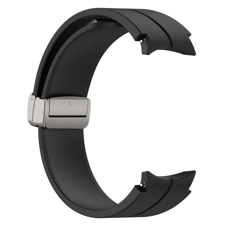 For Samsung Galaxy Watch7 40mm Magnetic Folding Silver Buckle Watch Band Silicone Strap