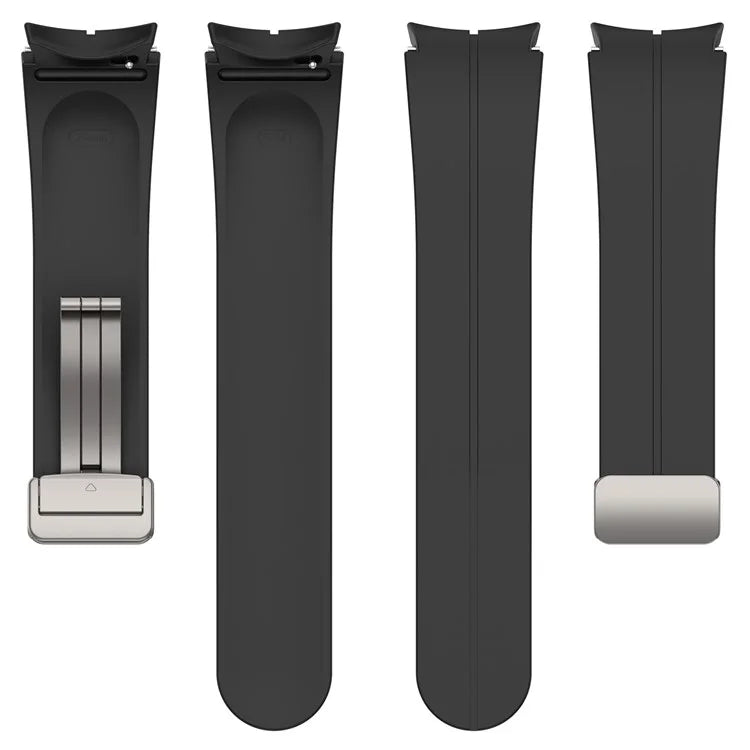 For Samsung Galaxy Watch7 40mm Magnetic Folding Silver Buckle Watch Band Silicone Strap