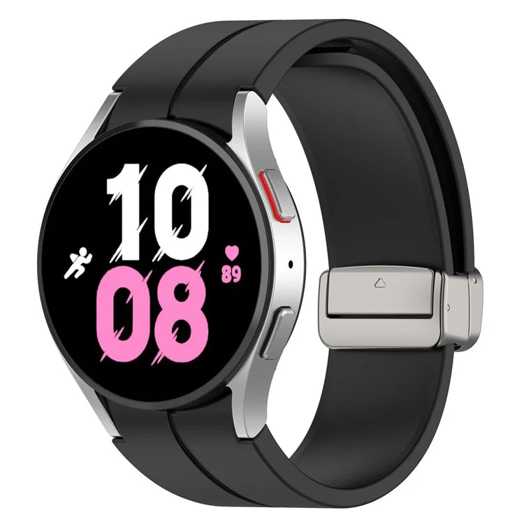For Samsung Galaxy Watch7 40mm Magnetic Folding Silver Buckle Watch Band Silicone Strap
