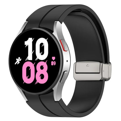 For Samsung Galaxy Watch7 40mm Magnetic Folding Silver Buckle Watch Band Silicone Strap