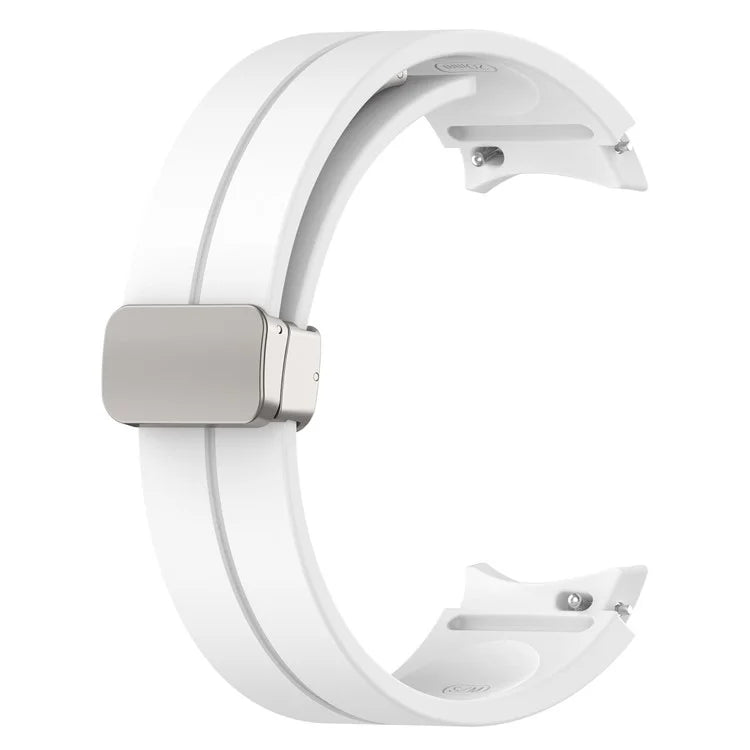For Samsung Galaxy Watch7 40mm Magnetic Folding Silver Buckle Watch Band Silicone Strap