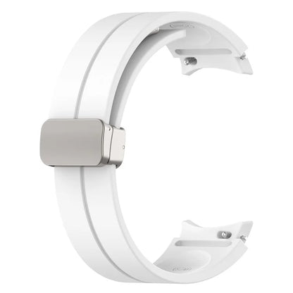 For Samsung Galaxy Watch7 40mm Magnetic Folding Silver Buckle Watch Band Silicone Strap