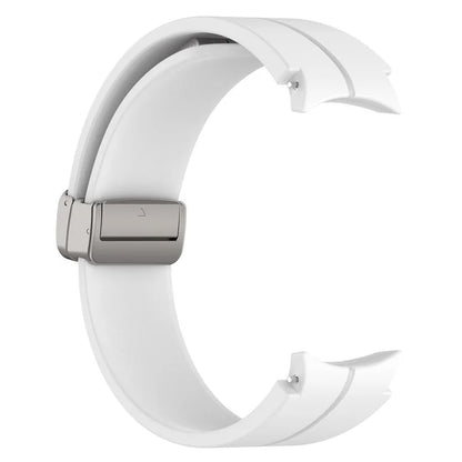 For Samsung Galaxy Watch7 40mm Magnetic Folding Silver Buckle Watch Band Silicone Strap
