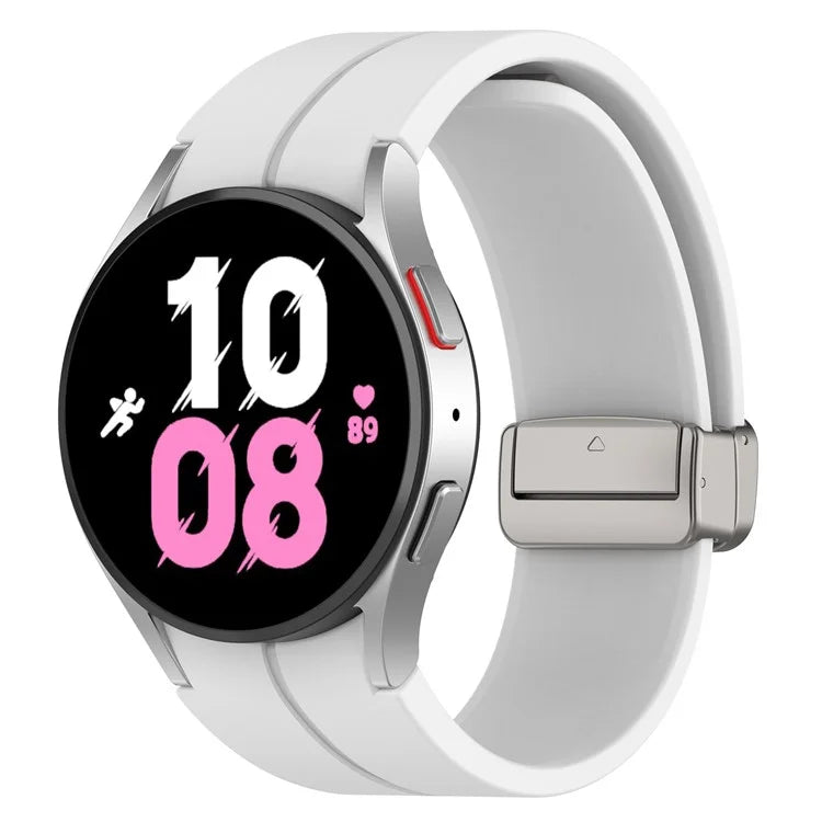 For Samsung Galaxy Watch7 40mm Magnetic Folding Silver Buckle Watch Band Silicone Strap