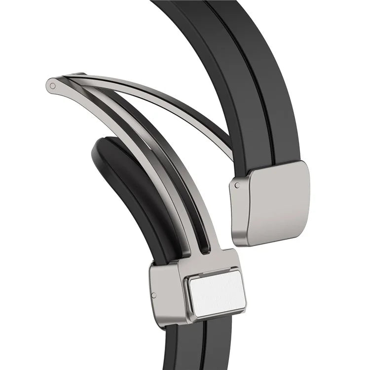 For Samsung Galaxy Watch7 40mm Magnetic Folding Silver Buckle Watch Band Silicone Strap
