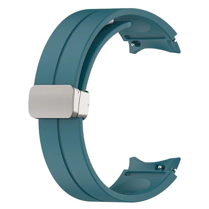 For Samsung Galaxy Watch7 40mm Magnetic Folding Silver Buckle Watch Band Silicone Strap