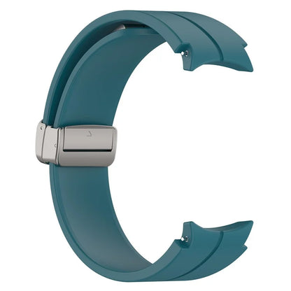 For Samsung Galaxy Watch7 40mm Magnetic Folding Silver Buckle Watch Band Silicone Strap