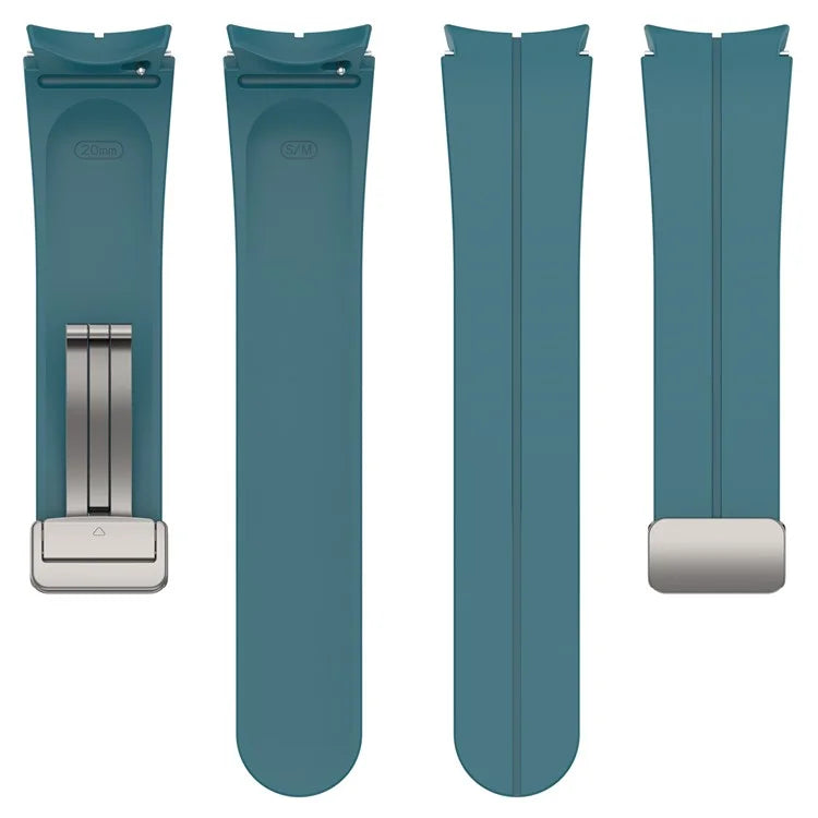 For Samsung Galaxy Watch7 40mm Magnetic Folding Silver Buckle Watch Band Silicone Strap