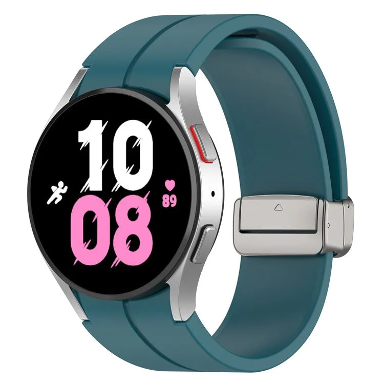For Samsung Galaxy Watch7 40mm Magnetic Folding Silver Buckle Watch Band Silicone Strap