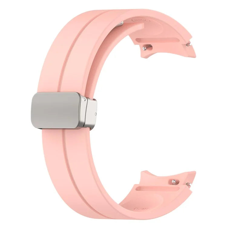 For Samsung Galaxy Watch7 40mm Magnetic Folding Silver Buckle Watch Band Silicone Strap