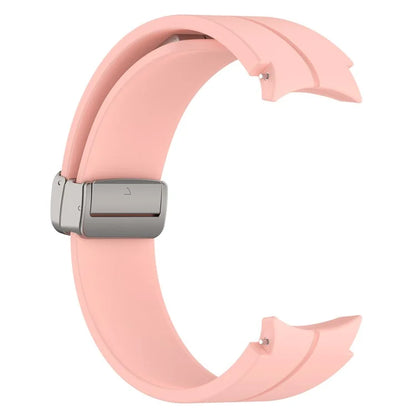 For Samsung Galaxy Watch7 40mm Magnetic Folding Silver Buckle Watch Band Silicone Strap