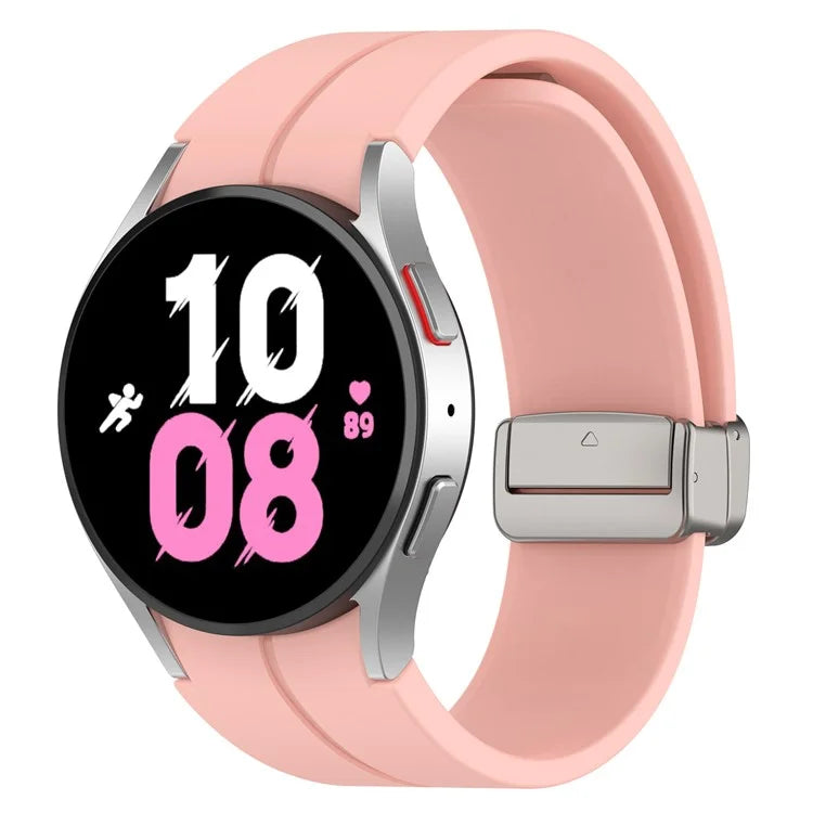 For Samsung Galaxy Watch7 40mm Magnetic Folding Silver Buckle Watch Band Silicone Strap