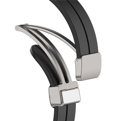 For Samsung Galaxy Watch7 40mm Magnetic Folding Silver Buckle Watch Band Silicone Strap