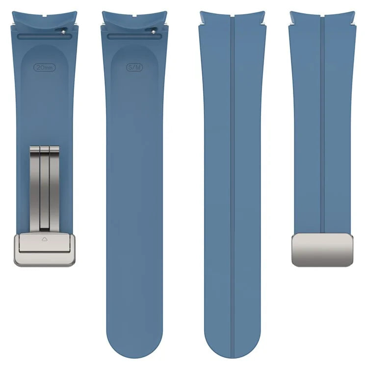 For Samsung Galaxy Watch7 40mm Magnetic Folding Silver Buckle Watch Band Silicone Strap