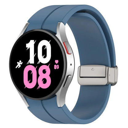 For Samsung Galaxy Watch7 40mm Magnetic Folding Silver Buckle Watch Band Silicone Strap