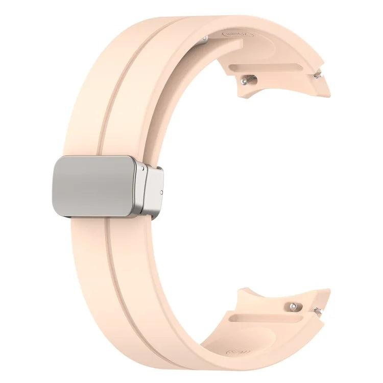 For Samsung Galaxy Watch7 40mm Magnetic Folding Silver Buckle Watch Band Silicone Strap