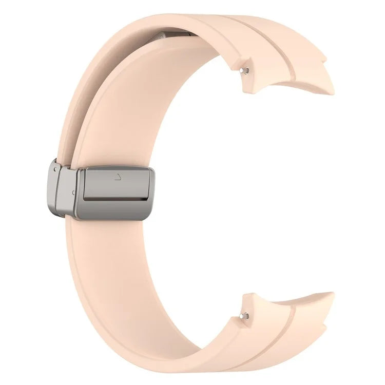 For Samsung Galaxy Watch7 40mm Magnetic Folding Silver Buckle Watch Band Silicone Strap