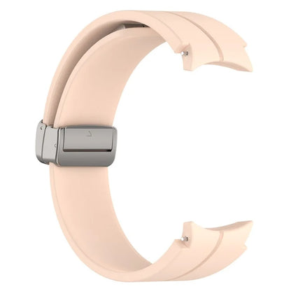 For Samsung Galaxy Watch7 40mm Magnetic Folding Silver Buckle Watch Band Silicone Strap
