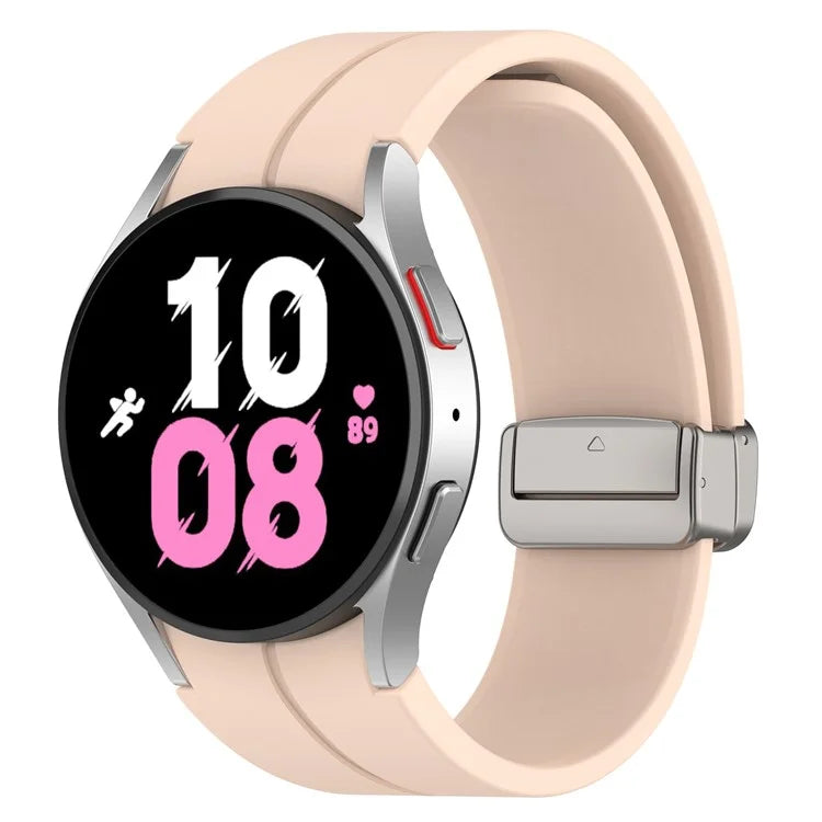 For Samsung Galaxy Watch7 40mm Magnetic Folding Silver Buckle Watch Band Silicone Strap