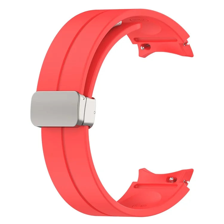For Samsung Galaxy Watch7 40mm Magnetic Folding Silver Buckle Watch Band Silicone Strap