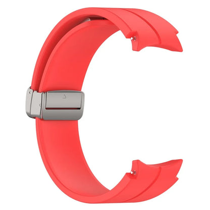 For Samsung Galaxy Watch7 40mm Magnetic Folding Silver Buckle Watch Band Silicone Strap