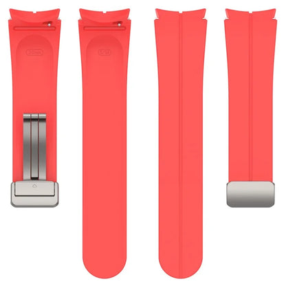 For Samsung Galaxy Watch7 40mm Magnetic Folding Silver Buckle Watch Band Silicone Strap