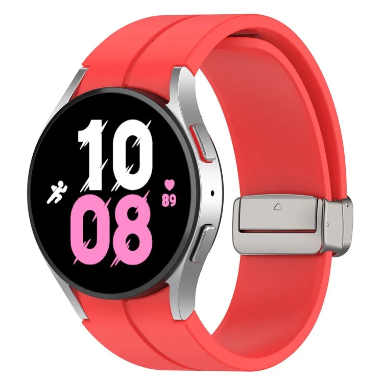 For Samsung Galaxy Watch7 40mm Magnetic Folding Silver Buckle Watch Band Silicone Strap