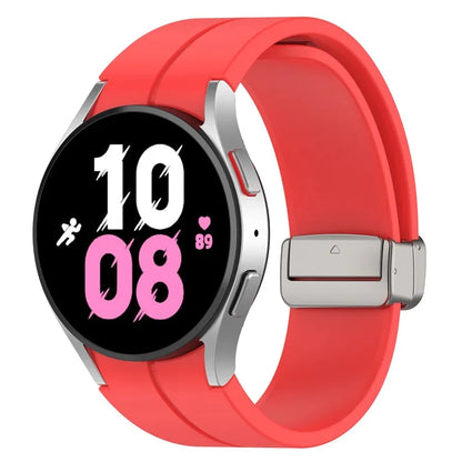 For Samsung Galaxy Watch7 40mm Magnetic Folding Silver Buckle Watch Band Silicone Strap