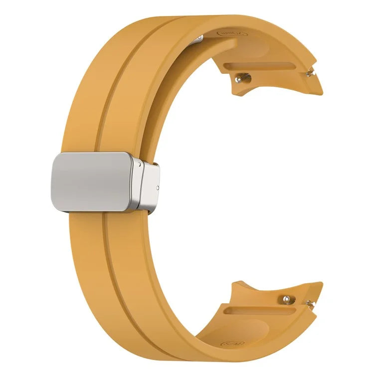For Samsung Galaxy Watch7 40mm Magnetic Folding Silver Buckle Watch Band Silicone Strap